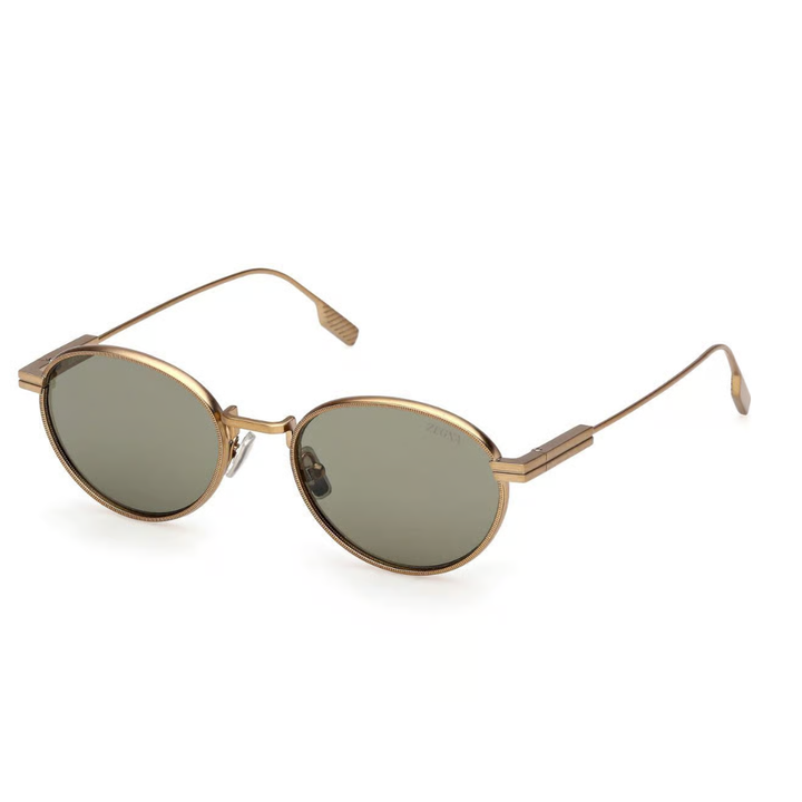 Zegna EZ0287 35N Oval Sunglasses Matte Light Bronze Frame Green Lenses 2