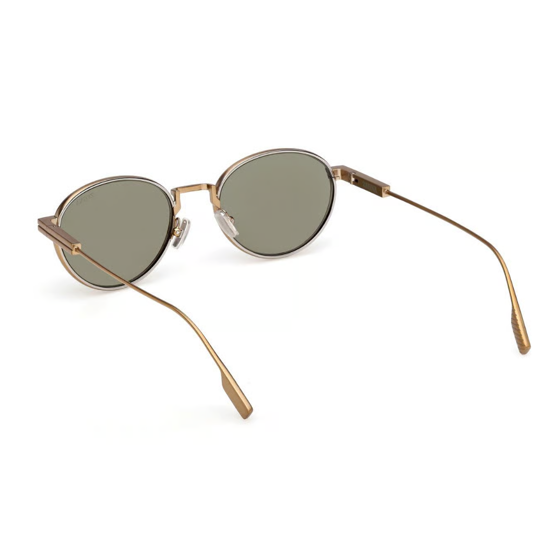 Zegna EZ0287 35N Oval Sunglasses Matte Light Bronze Frame Green Lenses 4