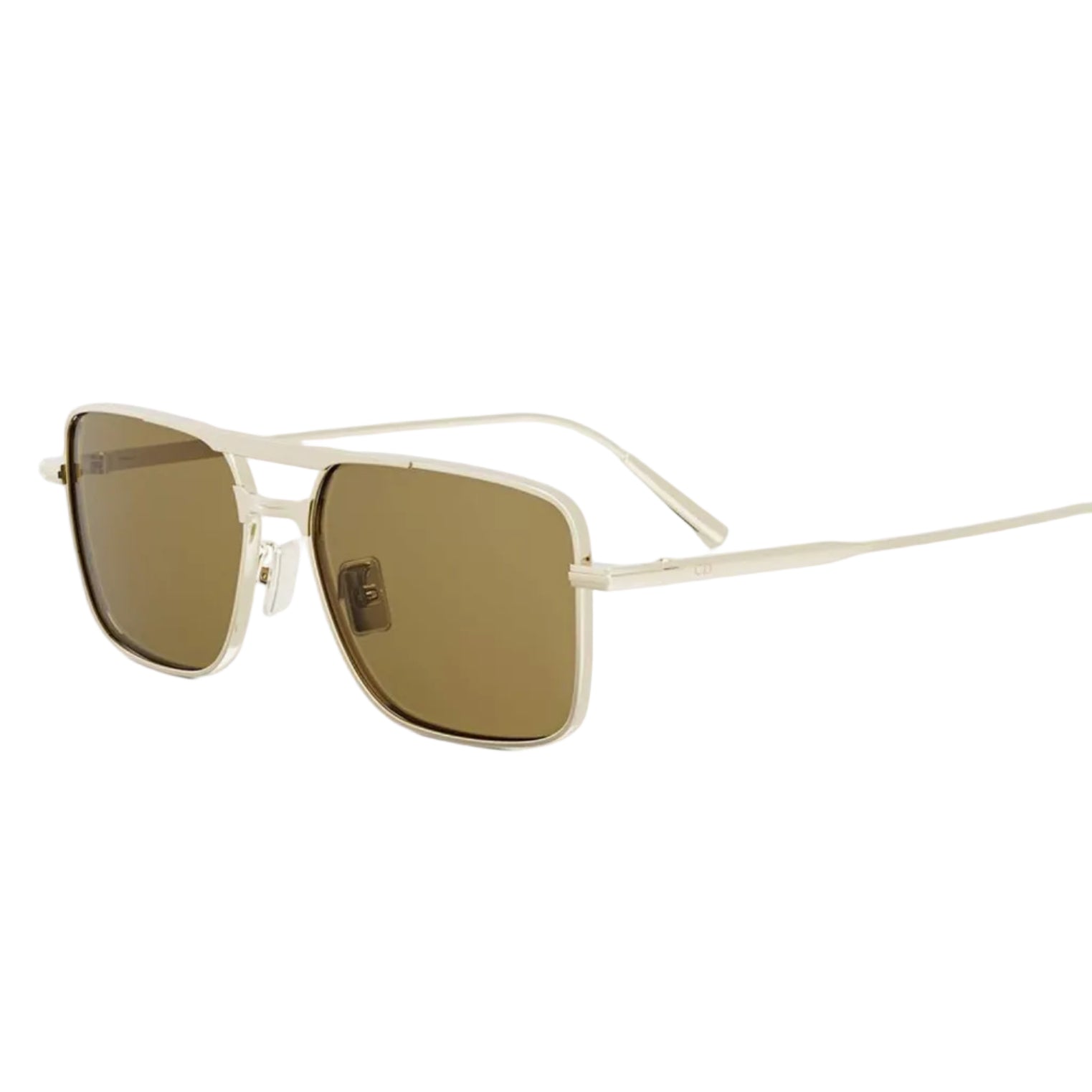 A pair of square aviator-style sunglasses with a light beige metal frame and warm brown tinted lenses, shown on a plain white background.