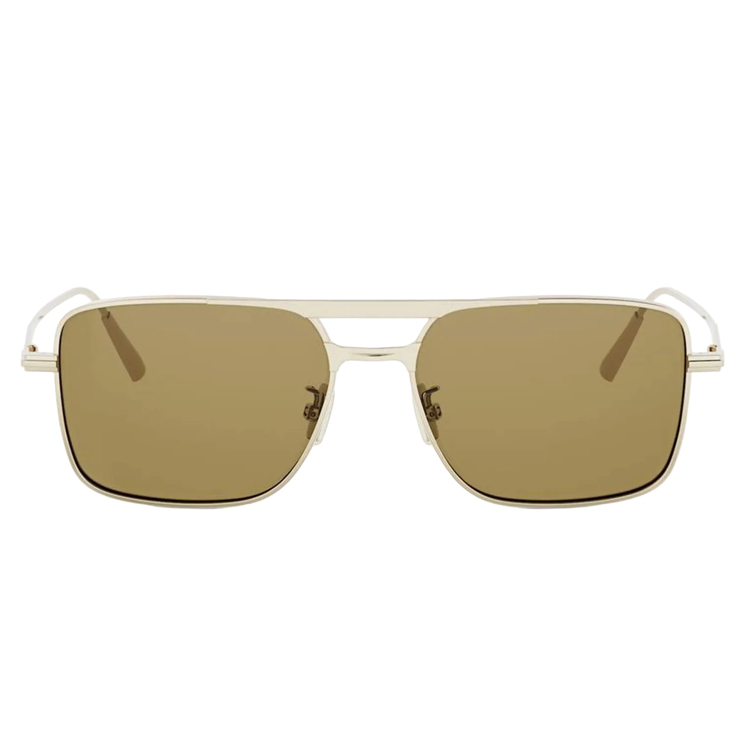 A pair of square aviator-style sunglasses with a thin gold metal frame and warm brown-tinted lenses, shown against a plain white background.