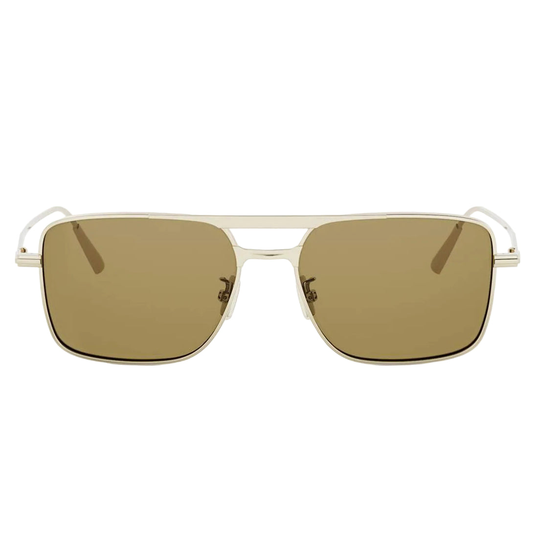 A pair of square aviator-style sunglasses with a thin gold metal frame and warm brown-tinted lenses, shown against a plain white background.
