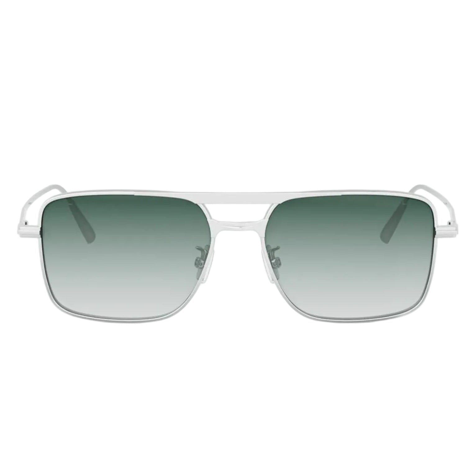 A pair of square aviator-style sunglasses with a thin silver metal frame and gradient green lenses, shown against a plain white background.