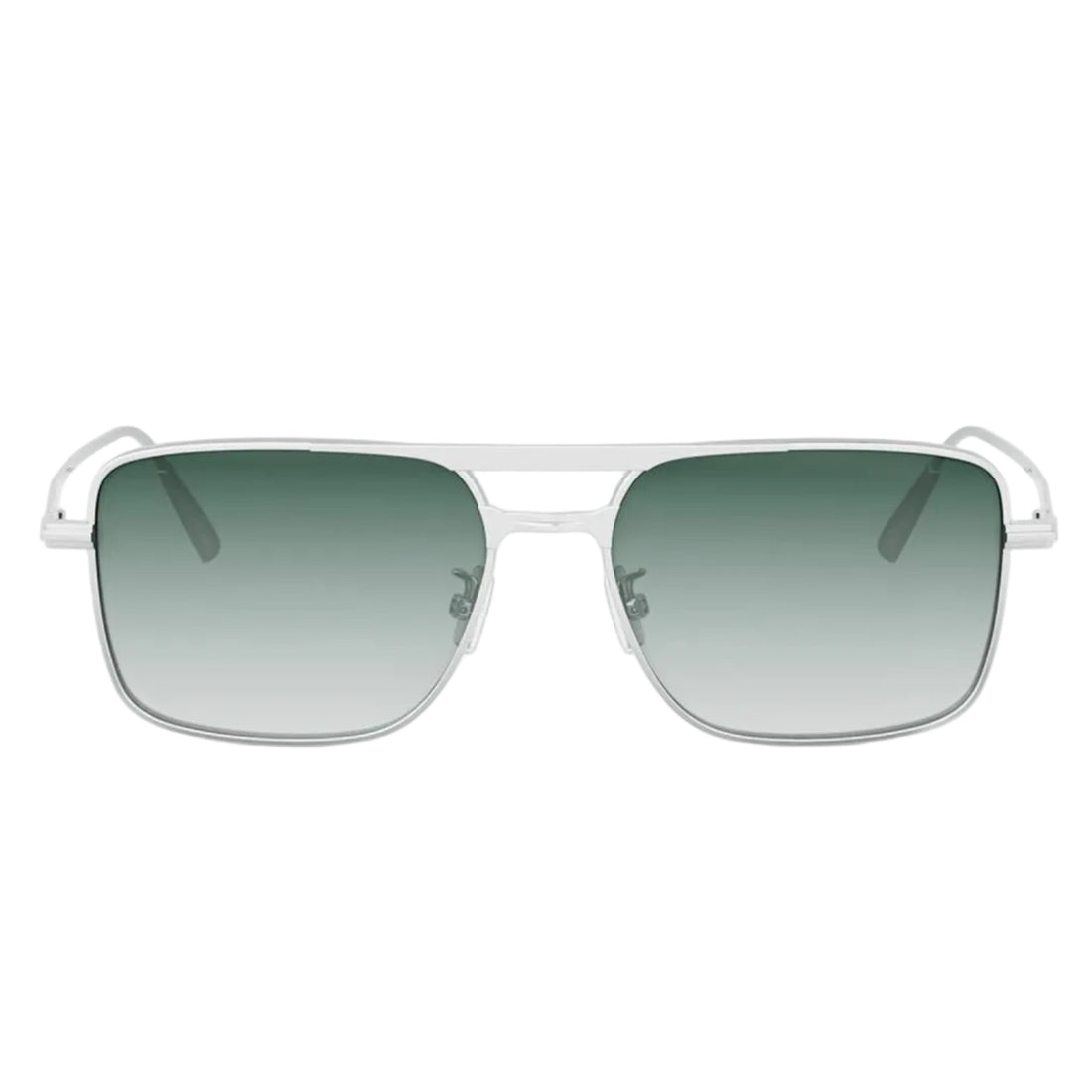 A pair of square aviator-style sunglasses with a thin silver metal frame and gradient green lenses, shown against a plain white background.
