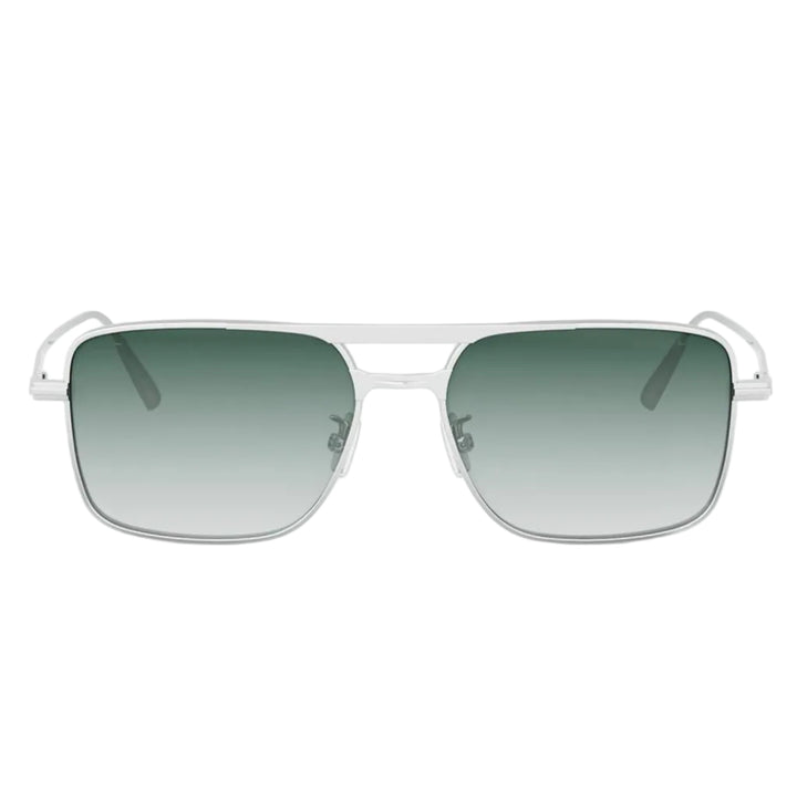 A pair of square aviator-style sunglasses with a thin silver metal frame and gradient green lenses, shown against a plain white background.