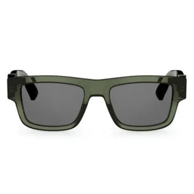 Square sunglasses with a translucent dark olive green acetate frame and dark gray lenses, shown from the front on a white background.