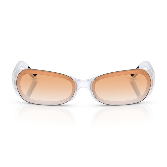 Miu Miu MUC07SU 26S91E transparent blue rectangle sunglasses with orange gradient lenses