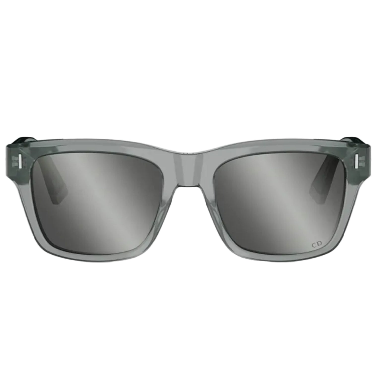 Gray translucent acetate sunglasses with dark gray mirrored lenses, shown from the front on a white background.