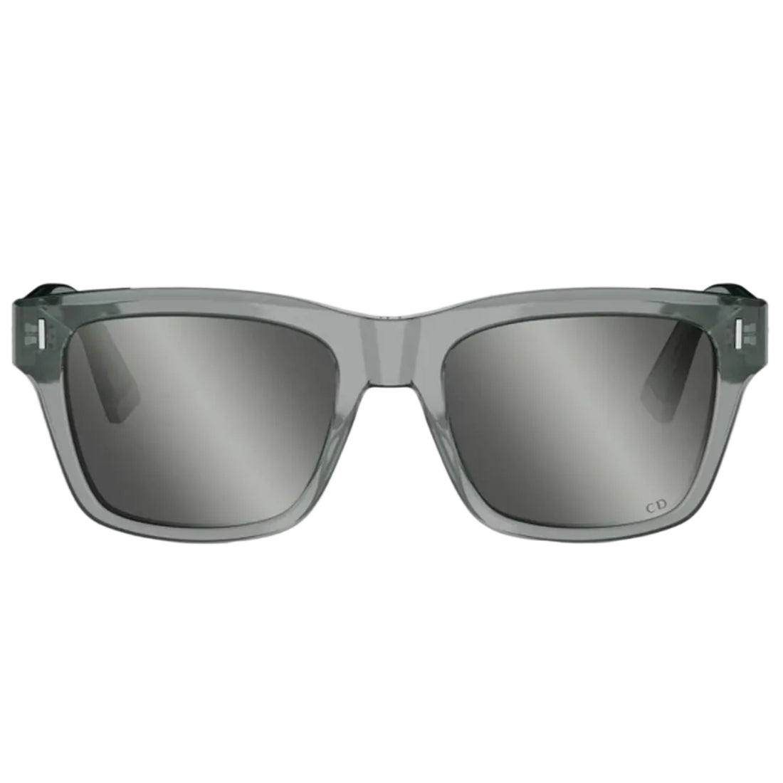 Gray translucent acetate sunglasses with dark gray mirrored lenses, shown from the front on a white background.